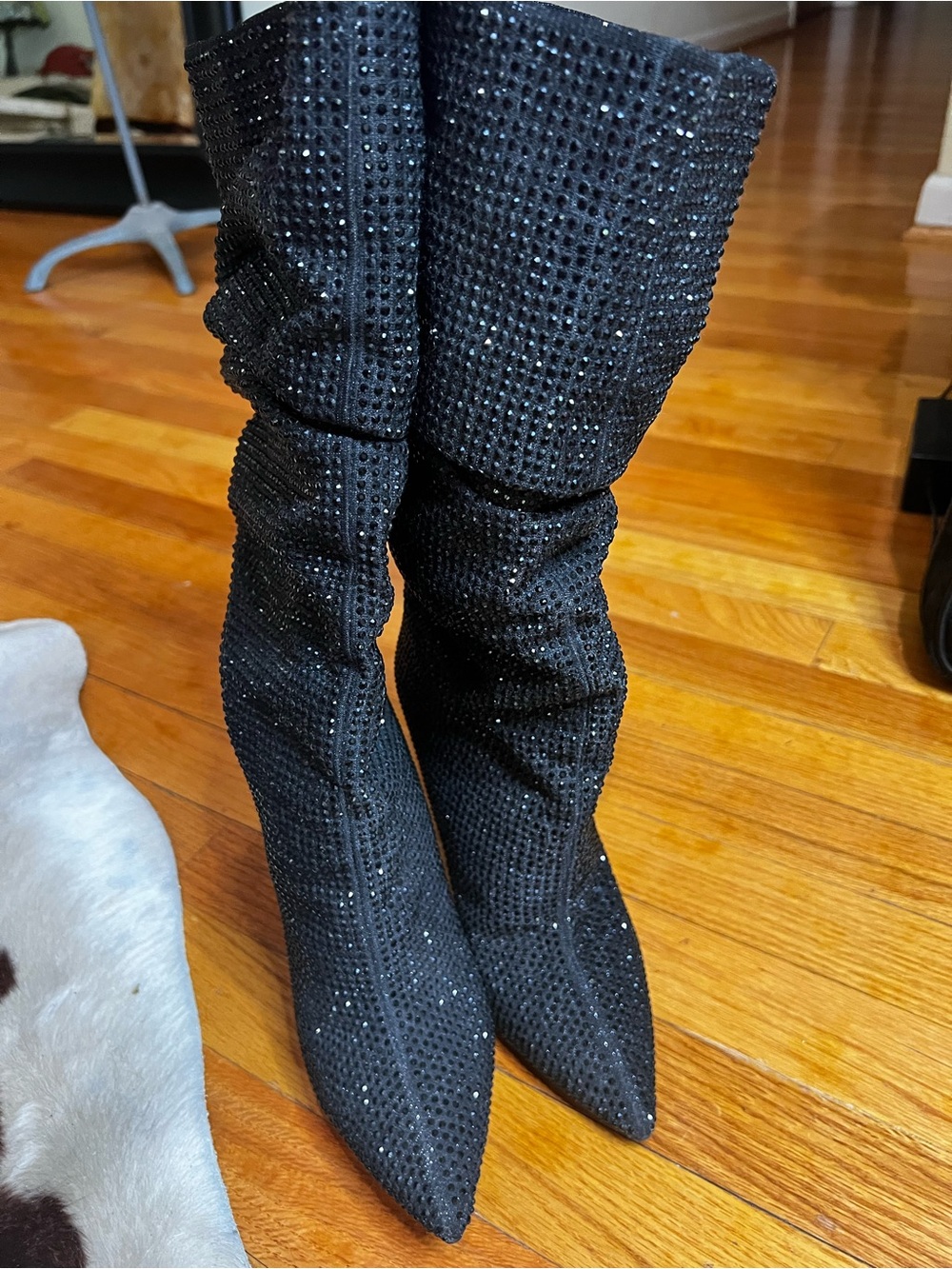 Jessica Simpson Black Rhinestone Slouch Stiletto Boots Size 7.5M - Picture 4 of 12